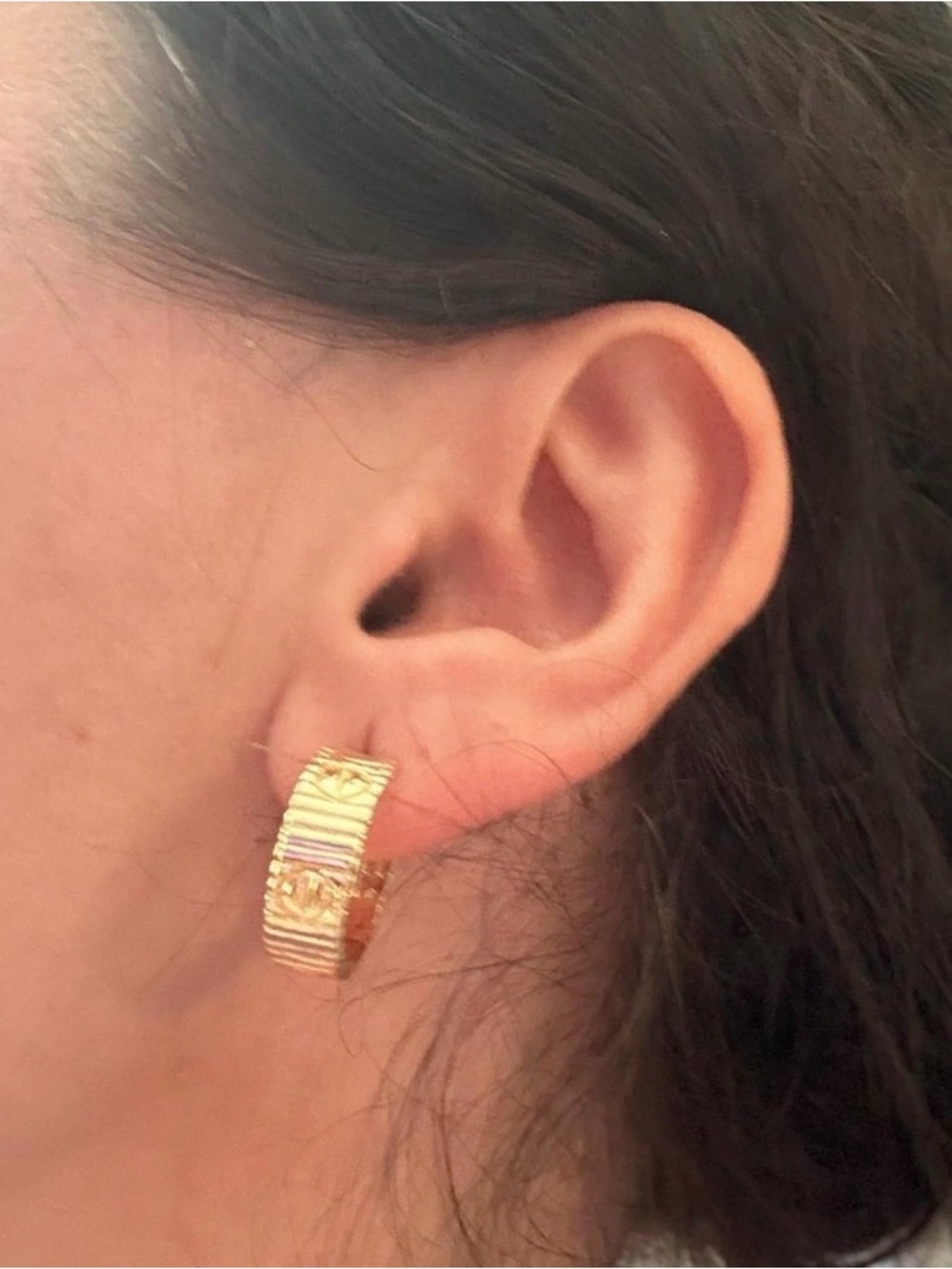 Gold Ridged Hoop Earrings - Designer Style